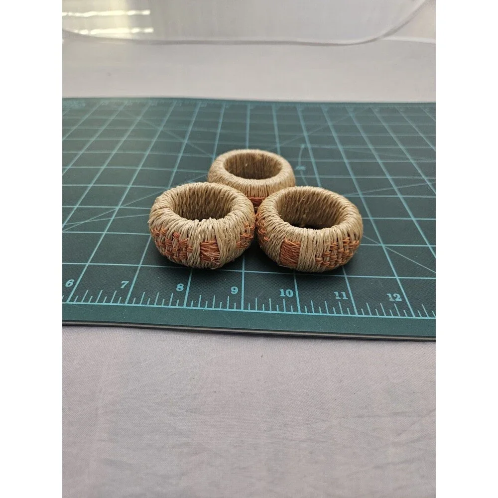 Jute Woven Natural Napkin Rings Lot of 3